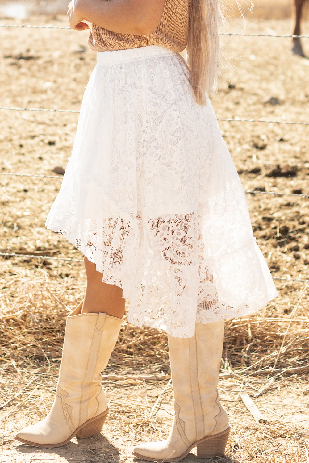 The White Lace High-Low Skirt